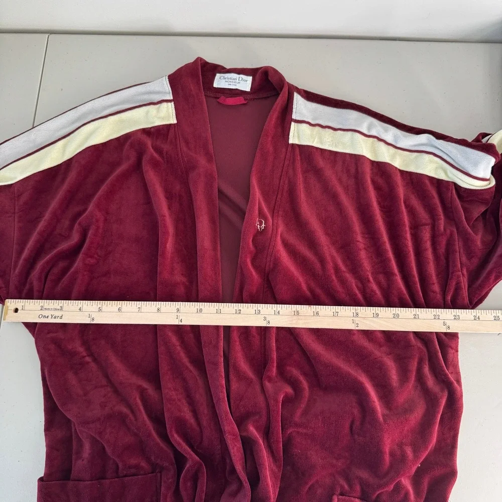 Vintage Y2K Christian Dior Monsieur Robe OS Burgundy Velour Racing Stripe Luxury